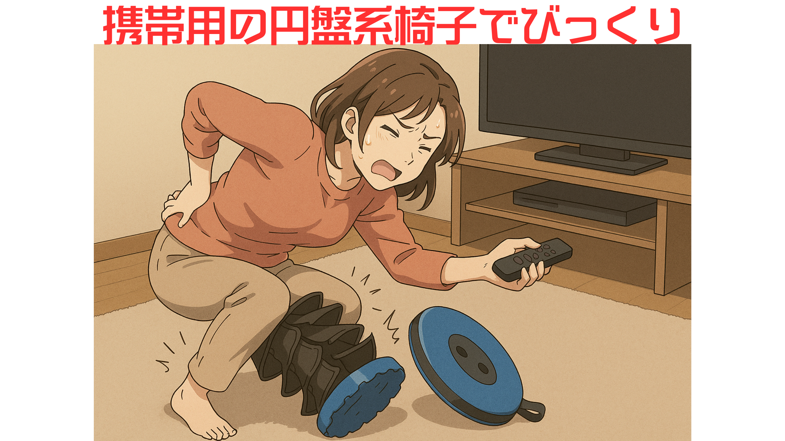 携帯椅子を使ってぎっくり腰になった女性のイメージ画像